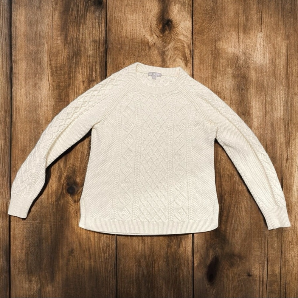 J. Crew 100% Cotton Cream Fisherman Crewneck Sweater Size S